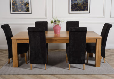 Dakota Extra Large Oak Dining Table with 6 Montana Black Fabric Chairs