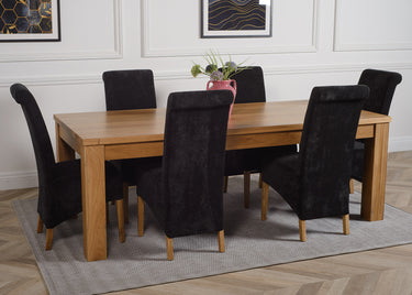 Dakota Extra Large Oak Dining Table with 6 Montana Black Fabric Chairs