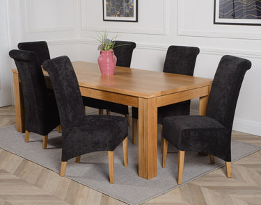 Dakota Extra Large Oak Dining Table with 6 Montana Black Fabric Chairs