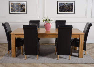 Dakota Extra Large Oak Dining Table with 6 Montana Black Leather Chairs