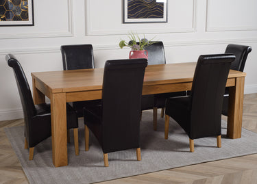 Dakota Extra Large Oak Dining Table with 6 Montana Black Leather Chairs