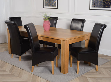 Dakota Extra Large Oak Dining Table with 6 Montana Black Leather Chairs