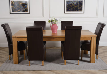 Dakota Extra Large Oak Dining Table with 6 Montana Brown Leather Chairs