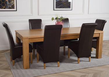 Dakota Extra Large Oak Dining Table with 6 Montana Brown Leather Chairs