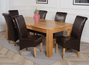 Dakota Extra Large Oak Dining Table with 6 Montana Brown Leather Chairs