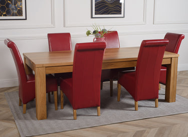 Dakota Extra Large Oak Dining Table with 6 Montana Burgundy Leather Chairs