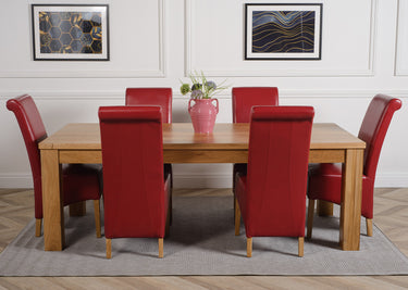 Dakota Extra Large Oak Dining Table with 6 Montana Burgundy Leather Chairs