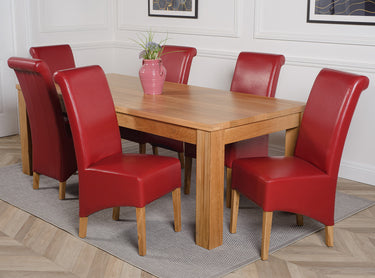 Dakota Extra Large Oak Dining Table with 6 Montana Burgundy Leather Chairs