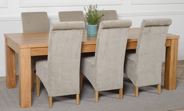 Dakota Extra Large Oak Dining Table with 6 Montana Grey Fabric Chairs