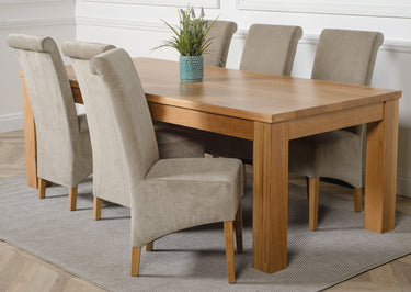 Dakota Extra Large Oak Dining Table with 6 Montana Grey Fabric Chairs