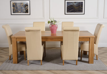 Dakota Extra Large Oak Dining Table with 6 Montana Ivory Leather Chairs