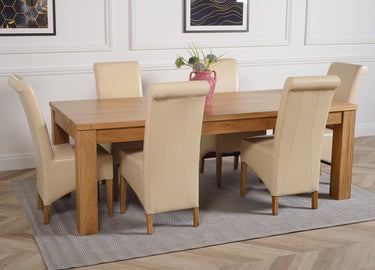 Dakota Extra Large Oak Dining Table with 8 Montana Ivory Leather Chairs