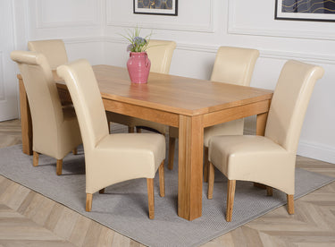 Dakota Extra Large Oak Dining Table with 8 Montana Ivory Leather Chairs