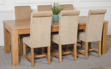 Dakota Extra Large Oak Dining Table with 6 Washington Beige Fabric Chairs