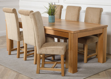 Dakota Extra Large Oak Dining Table with 6 Washington Beige Fabric Chairs