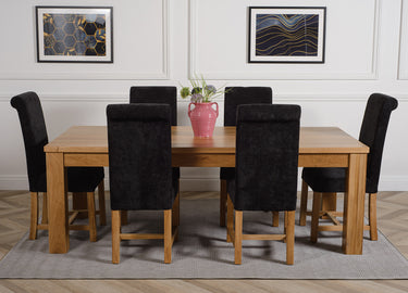 Dakota Extra Large Oak Dining Table with 6 Washington Black Fabric Chairs