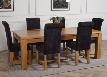 Dakota Extra Large Oak Dining Table with 6 Washington Black Fabric Chairs