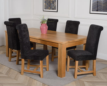Dakota Extra Large Oak Dining Table with 6 Washington Black Fabric Chairs