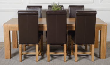 Dakota Extra Large Oak Dining Table with 6 Washington Brown Leather Chairs