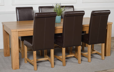 Dakota Extra Large Oak Dining Table with 6 Washington Brown Leather Chairs