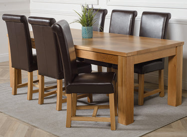 Dakota Extra Large Oak Dining Table with 6 Washington Brown Leather Chairs