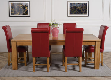 Dakota Extra Large Oak Dining Table with 6 Washington Burgundy Leather Chairs