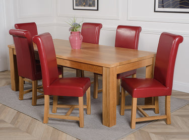 Dakota Extra Large Oak Dining Table with 6 Washington Burgundy Leather Chairs