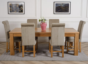 Dakota Extra Large Oak Dining Table with 6 Washington Grey Fabric Chairs