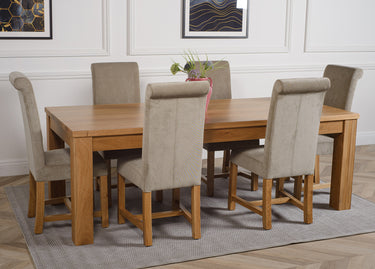 Dakota Extra Large Oak Dining Table with 6 Washington Grey Fabric Chairs
