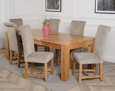 Dakota Extra Large Oak Dining Table with 6 Washington Grey Fabric Chairs