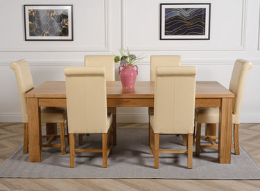Dakota Extra Large Oak Dining Table with 6 Washington Ivory Leather Chairs