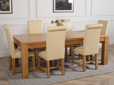 Dakota Extra Large Oak Dining Table with 6 Washington Ivory Leather Chairs