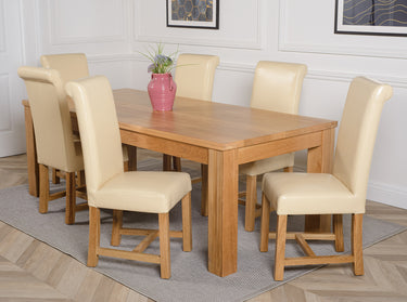 Dakota Extra Large Oak Dining Table with 6 Washington Ivory Leather Chairs