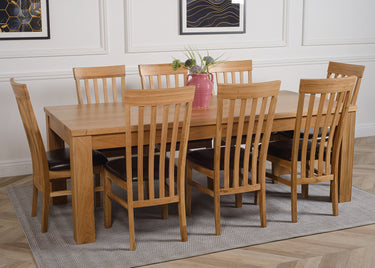 Dakota Extra Large Oak Dining Table with 8 Harvard Oak Chairs