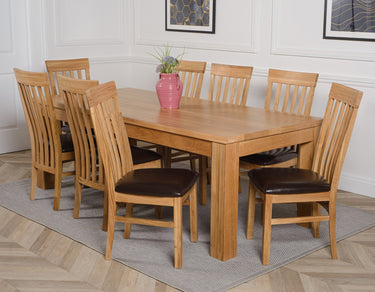Dakota Extra Large Oak Dining Table with 8 Harvard Oak Chairs