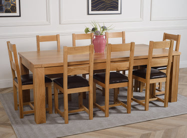 Dakota Extra Large Oak Dining Table with 8 Lincoln Oak Chairs