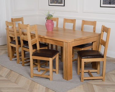 Dakota Extra Large Oak Dining Table with 8 Lincoln Oak Chairs