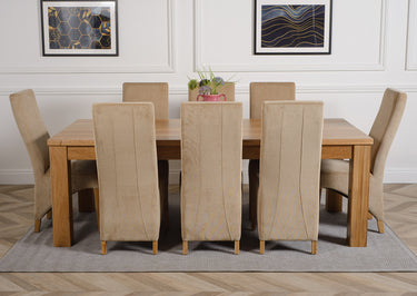 Dakota Extra Large Oak Dining Table with 8 Lola Beige Fabric Chairs