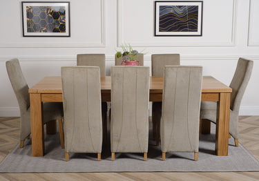 Dakota Extra Large Oak Dining Table with 8 Lola Grey Fabric Chairs