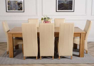 Dakota Extra Large Oak Dining Table with 8 Lola Ivory Leather Chairs