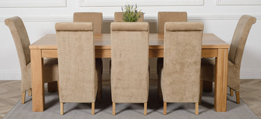 Dakota Extra Large Oak Dining Table with 8 Montana Beige Fabric Chairs