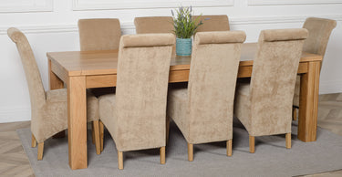 Dakota Extra Large Oak Dining Table with 8 Montana Beige Fabric Chairs