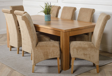 Dakota Extra Large Oak Dining Table with 8 Montana Beige Fabric Chairs