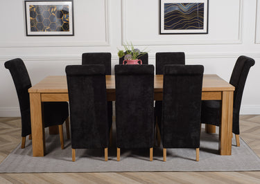 Dakota Extra Large Oak Dining Table with 8 Montana Black Fabric Chairs