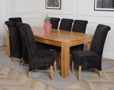 Dakota Extra Large Oak Dining Table with 8 Montana Black Fabric Chairs