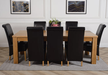 Dakota Extra Large Oak Dining Table with 8 Montana Black Leather Chairs