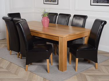 Dakota Extra Large Oak Dining Table with 8 Montana Black Leather Chairs