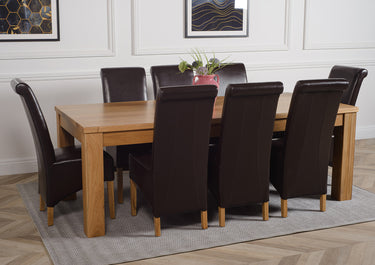 Dakota Extra Large Oak Dining Table with 8 Montana Brown Leather Chairs