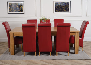 Dakota Extra Large Oak Dining Table with 8 Montana Burgundy Leather Chairs