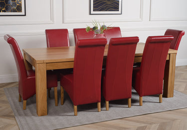 Dakota Extra Large Oak Dining Table with 8 Montana Burgundy Leather Chairs